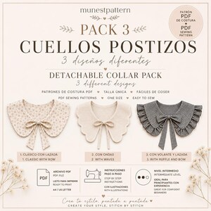 Detachable Collar Sewing Pattern PDF pack | Flower Collar with Bow | Women's Detachable Collar | A4 PDF Pattern