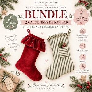 Christmas Stocking Sewing Pattern Bundle PDF | 2 Stocking Patterns | Ruffle Stocking & Pocket Stocking | Christmas Sewing Pattern