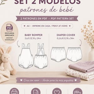 Easy baby clothing patterns, baby basket pattern, baby romper pattern, pattern pack for learning to sew, baby pattern, diaper cover