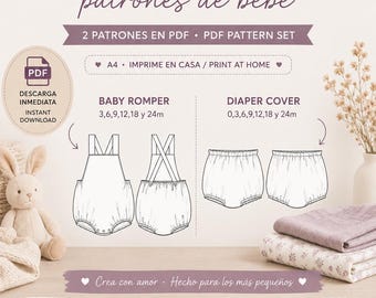 Easy baby clothing patterns, baby basket pattern, baby romper pattern, pattern pack for learning to sew, baby pattern, diaper cover