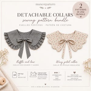 Mönster för avtagbar krage i PDF-format | Halsband med volang och rosett + Halsband med vågigt kronblad | Utskrivbart mönster i A4-format | 2 designer