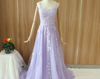 Purple prom dress, leaf lace evening dress with rhinestone, spaghetti straps party dress, corset prom gown, sleeveless banquet dress