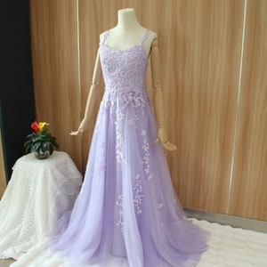 Purple prom dress, leaf lace evening dress with rhinestone, spaghetti straps party dress, corset prom gown, sleeveless banquet dress zdjęcie 3