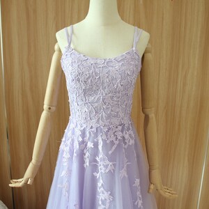 Purple prom dress, leaf lace evening dress with rhinestone, spaghetti straps party dress, corset prom gown, sleeveless banquet dress zdjęcie 7