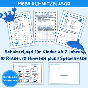 Meer Schnitzeljagd für Kinder ab 7 Jahren Lustige Indoor Schatzsuche Deutsche Version PDF Rätsel Drinnen Geburtstagsparty Unterwasserwelt