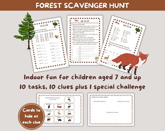 Forest Scavenger Hunt for Kids 7+, Fun Indoor Treasure Hunt, PDF Puzzles, Educational Birthday Activity, Printable for Kids, English