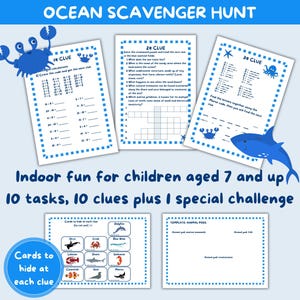 Meer Schnitzeljagd für Kinder ab 7 Jahren, lustige Indoor Schatzsuche, PDF-Puzzles, lehrreiche Geburtstagsaktivität, Printable für Kinder
