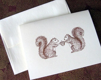 Two Squirrels and an Acorn Illustration Note Card