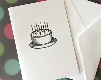 Birthday Cake with Candles Illustration Note Card