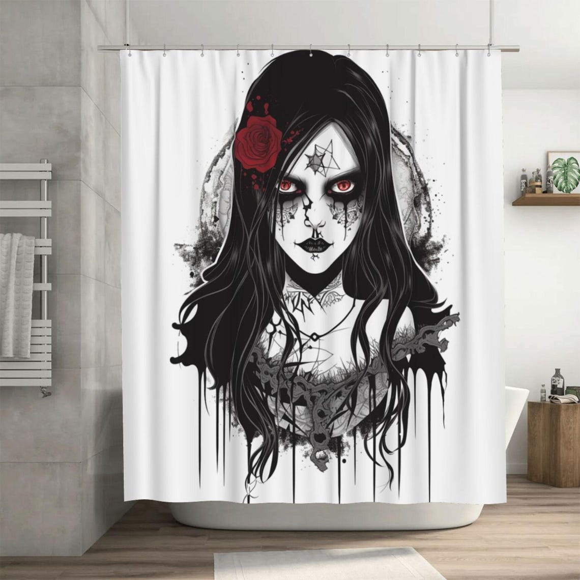 Gothic Red Eye Womens Shower Curtain Spooky Bathroom Decor, Dark Gothic