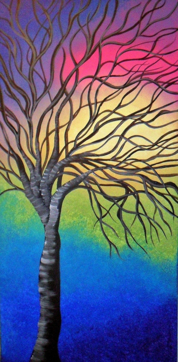 Items similar to Rainbow Tree Original Acrylic Abstract Painting