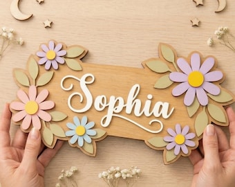 Personalized Daisy Name Sign, Floral Nursery Decor, Name Sign for Girls Room, 3D Wooden Name Sign, Newborn Name Sign, Flower Nursery Theme