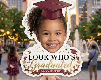 Look Who's Graduated Hand Fan, Custom Graduation Hand Fan, Custom Vintage Childhood Photo Graduation Fan, Class Of 2026 Funny Face Prop
