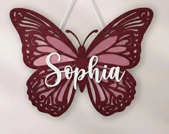 Personalized Butterfly Door Hanger for Girl, Coquette Butterfly Door Name Sign for Kids, Nursery Decor,  Custom Baby Shower Birthday Gift
