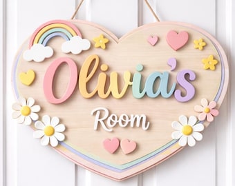 Custom Baby Nursery Name Sign, Cute Rainbow Baby Room Sign, Kids Bedroom Door Sign, Kids Birthday Gift, Nursery Room Wall Sign