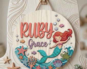 Personalized Mermaid Room Decor, Kids Mermaid Sign, Ocean Room Signs, Princess 3D Door Sign, Kids Room Door Decoration, Baby Room Sign