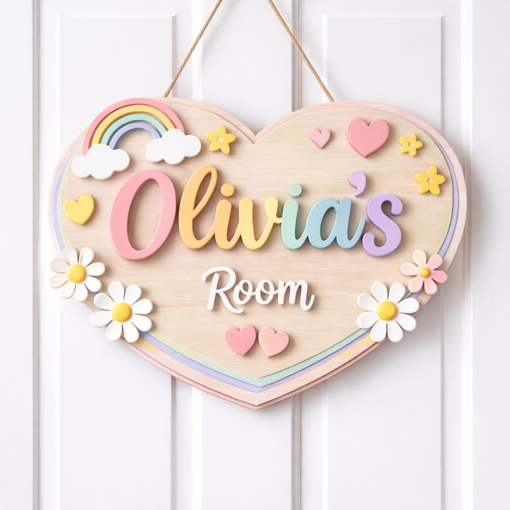 Custom Baby Nursery Name Sign, Cute Rainbow Baby Room Sign, Kids ...