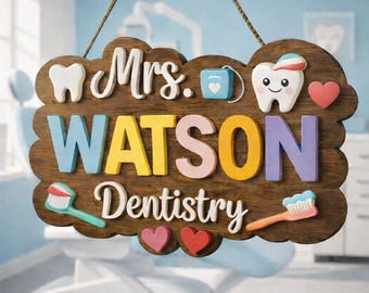 Custom Dental Hygienist Door Sign, Personalized Assistant Dentist Welcome Door Hanger, Tooth Toothbrush Decor, Dental Office Sign