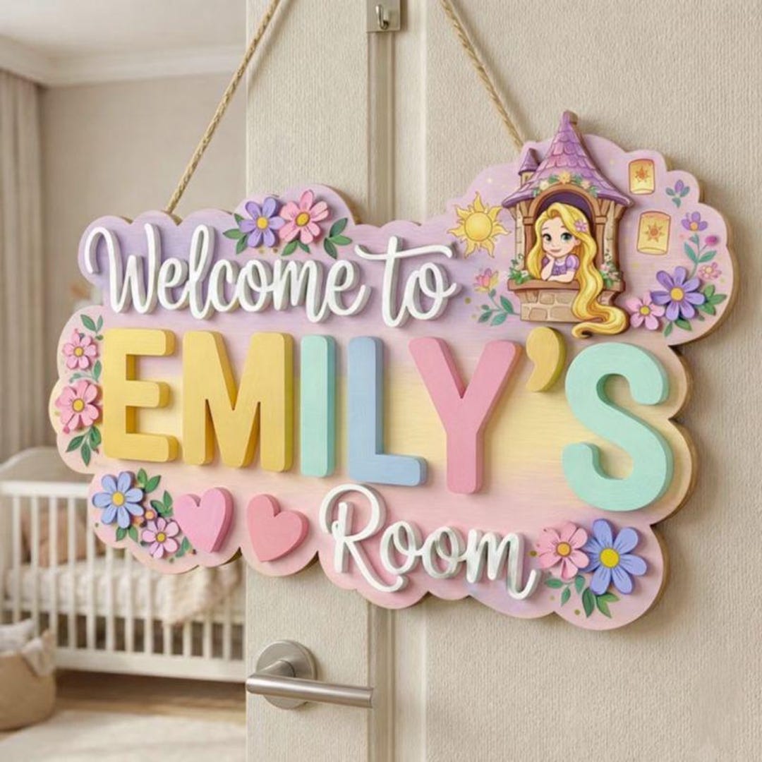 Princess Room Loading Sign Custom Princess Wooden Name Sign for Girls Room, Cute Rapunzel Nursery ...