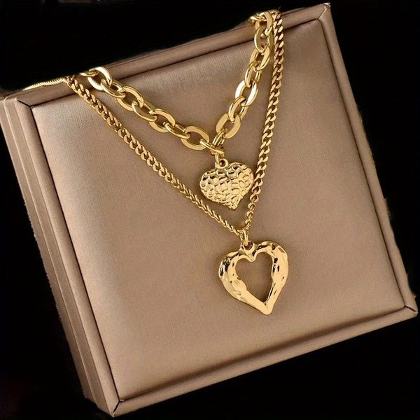 High-End Stainless Steel 2 Love Necklace - Non-Fading Party Accessories for an Uneven Folds Look - Perfect Gift!