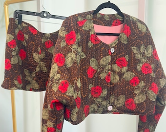 Vintage Upcycled 2 piece rose set Size XL