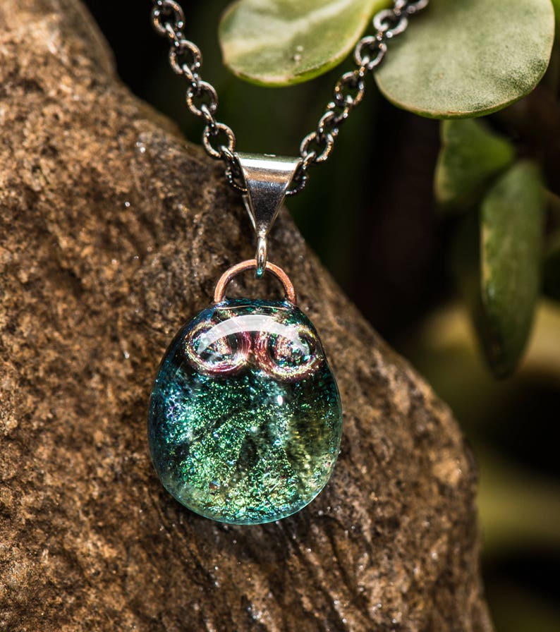 Aqua Green Dragonfly Pendant Dichroic Glass with Sterling Bail 18 inch Chain image 1