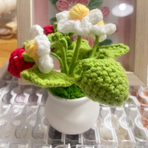 Crochet Flowers,Strawberry, Mother's Day Gift, home decor, Finished Product, DIY Flower Pots, Flower Decoration, Crochet Plant image 3