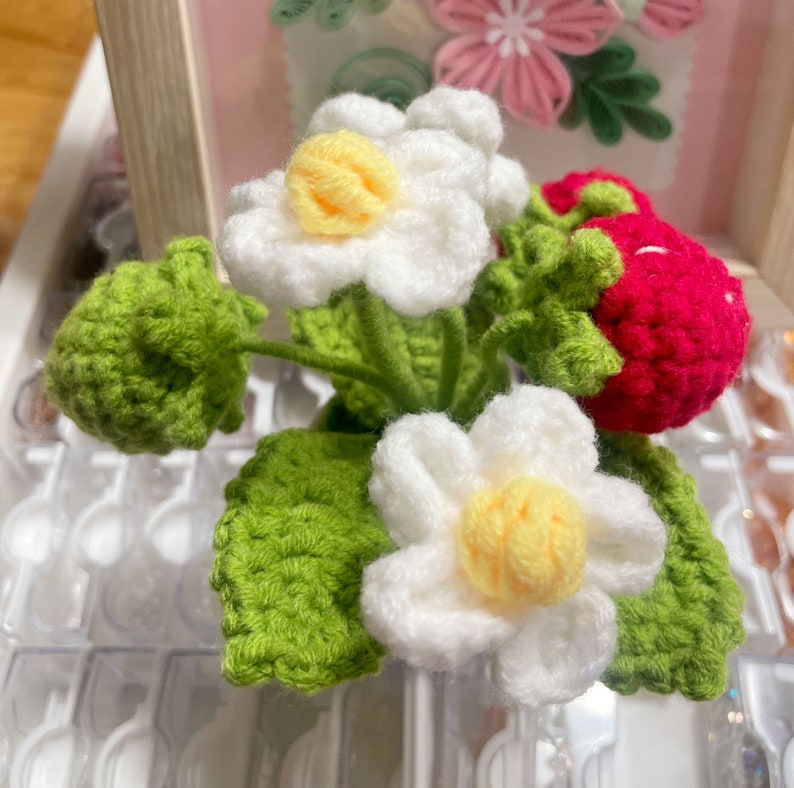 Crochet Flowers,Strawberry, Mother's Day Gift, home decor, Finished Product, DIY Flower Pots, Flower Decoration, Crochet Plant image 5