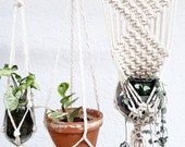 THREE Shabby Chic Hanging Planters- Wall Accent- Bohemian Decor- Dorm Decor Planter Modern Macrame- White Wall Accent- Boho Home Decor