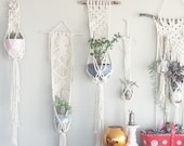 Set of THREE Shabby Chic Hanging Planters- Wall Accent- Bohemian Decor- Dorm Decor Planter Modern Macrame- White Wall Accent- Boho Home