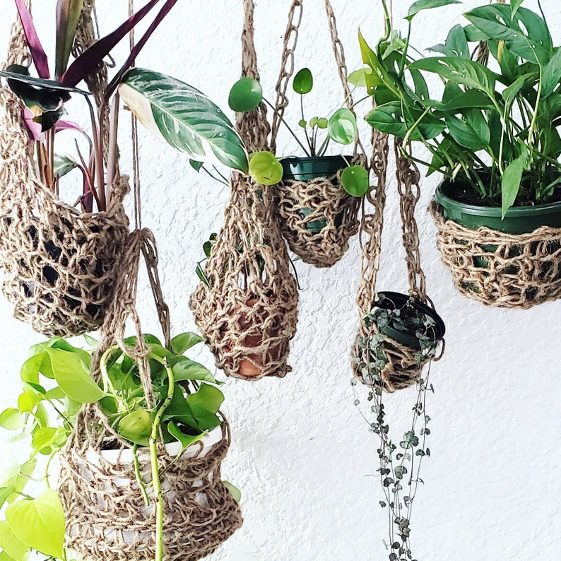 BohoChic Dorm Decor~ Modern Bohemian Decor Urban Wall Accent Wall Accent 6 Natural CROCHET Jute Hanging Planters Plant Lover Gift Set