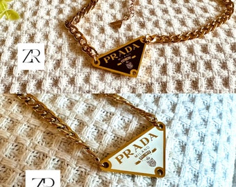 Premium 18k Gold Plated White Triangle Prada Statement Triangle Necklace Designer Gift Jewelry Chunky Vintage