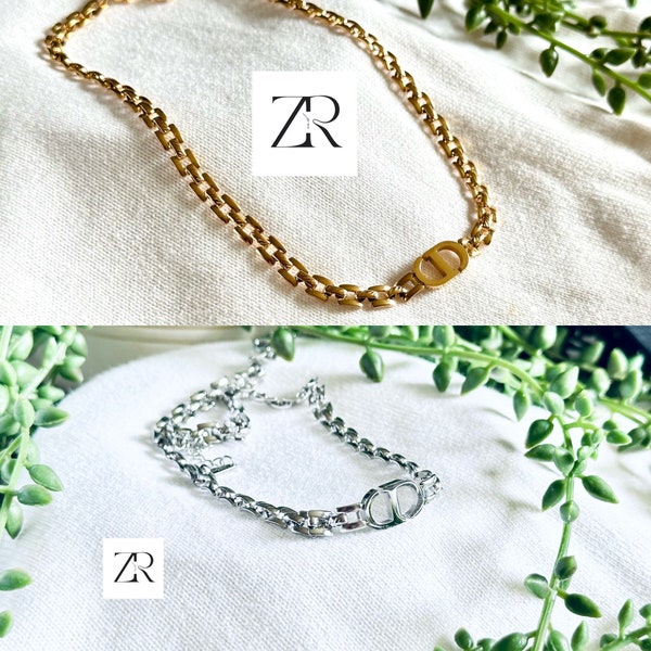 Christian Dior Choker Luxury statement chain link 18k gold plated stainless steel gold/silver