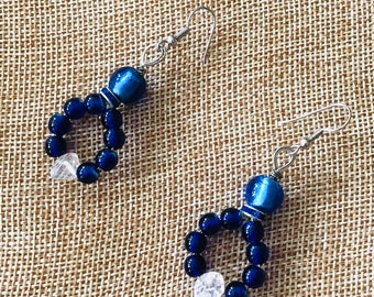 Blue Glass Beaded Drop Earrings with Crystal Accents