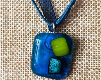 Blue Glass Pendant Necklace with Stud Earrings – Artisan Jewelry Set