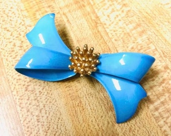 Vintage blue ribbon bow brooch, gift ideas, blue boutique fashion jewelry