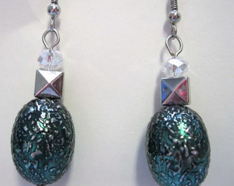 Blue earrings silver accent drop dangle jewelry, limited edition boutique jewelry