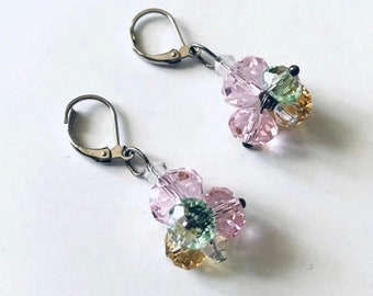 Cluster drop earrings, pastels, boutique jewelry, gift ideas, free shipping