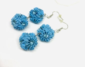 Blue baubles earrings, drop earrings with crystals, boutique jewelry