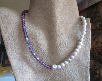 Purple necklace, lampwork flower bead accent boutique jewelry
