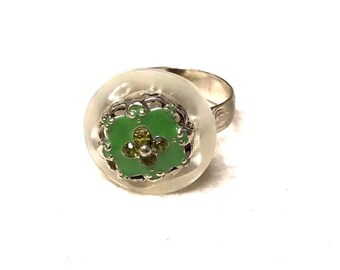 Green adjustable ring, boutique jewelry, on sale, free shipping