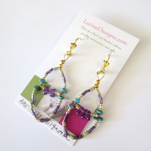 Gemstone amethyst and turquoise beaded earrings, boutique gift ideas