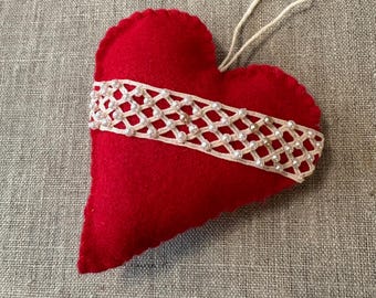 Red heart beaded ornament, handmade gifts