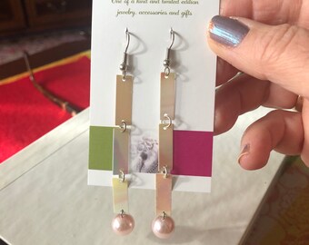 Pink pearl linear earrings, boutique jewelry, gift ideas