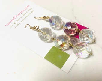 Clear Glass Long Drop Earrings: Party Boutique Jewelry