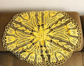Vintage crochet yellow doily for home decor