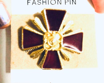 Vintage Red cross pin, boutique brooch jewelry, gift ideas, embellishment