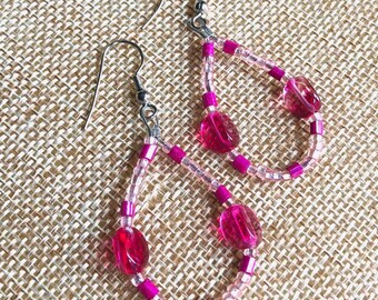 Pink beaded drop earrings - boutique jewelry