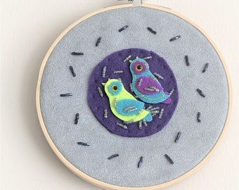 Beaded Bird Embroidery Wall Art: Handmade Suede Decor, one of a kind boutique gift