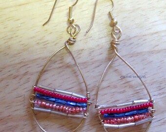 Beaded Drop Earrings: Tricolor Boho handmade Jewelry